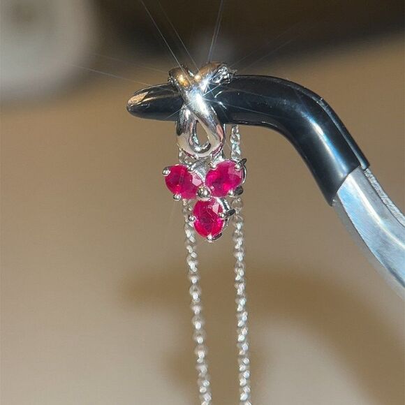 18k/14k 3-Ruby Pendant Necklace - Picture 2 of 11